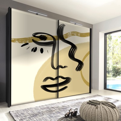 Houseart Μαύρος σχεδιασμός προσώπου, Line Art, Αυτοκόλλητα ντουλάπας, 100 x 133 εκ.